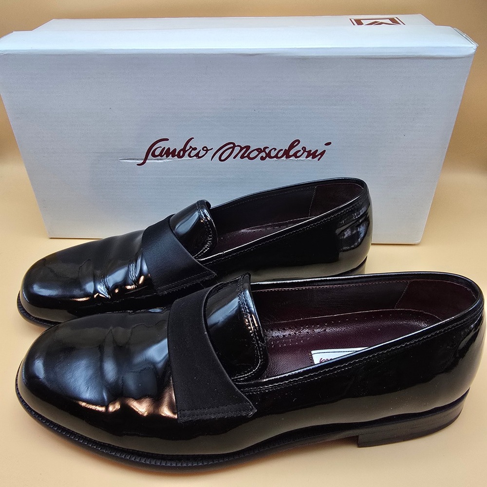 Sandro Moscoloni Men's Royal Black Patent Leather Tuxedo Loafers 10 Spain in Box